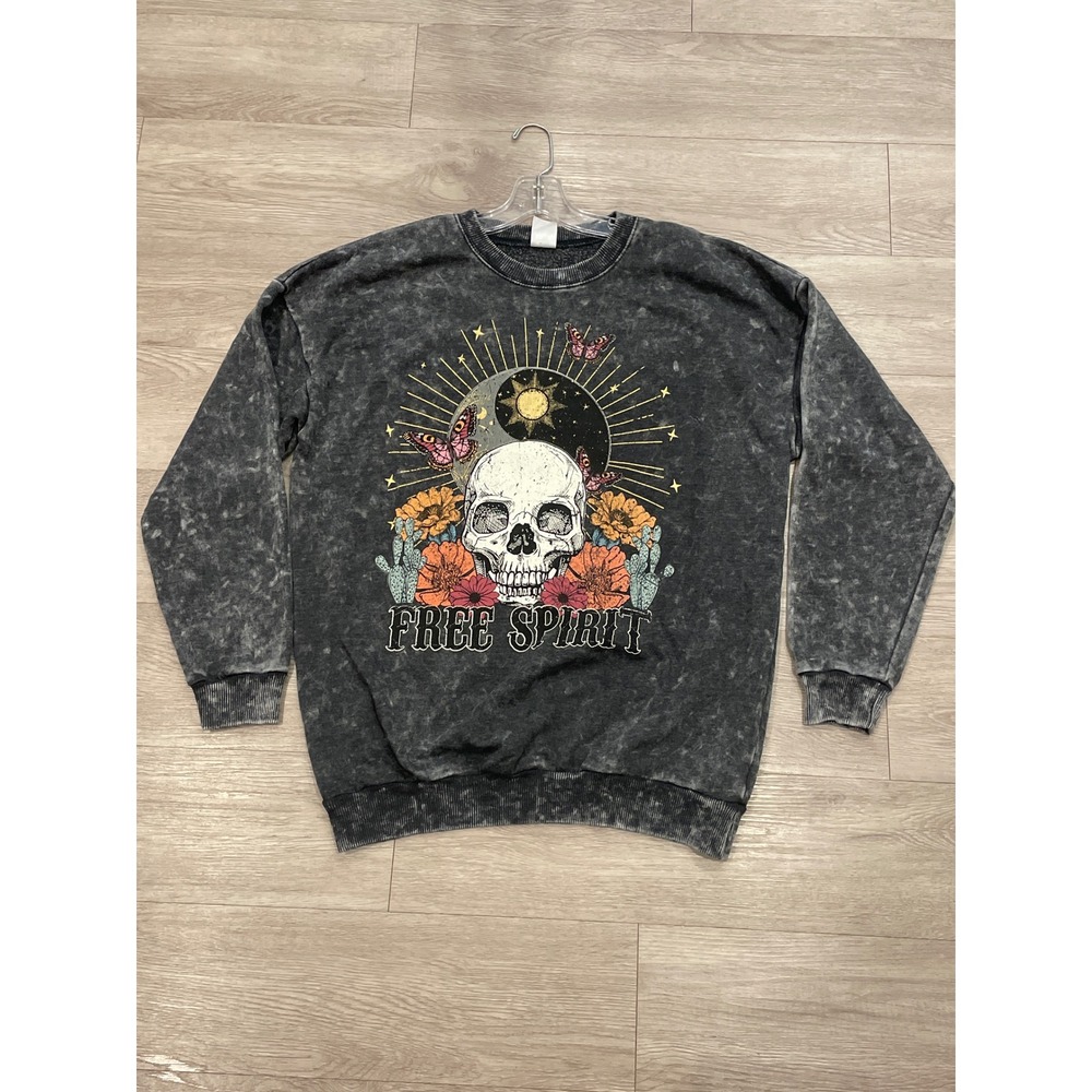 Halloween Celestial Sweatshirt Graphic Skull Print Grunge Gothic Whimsigoth
